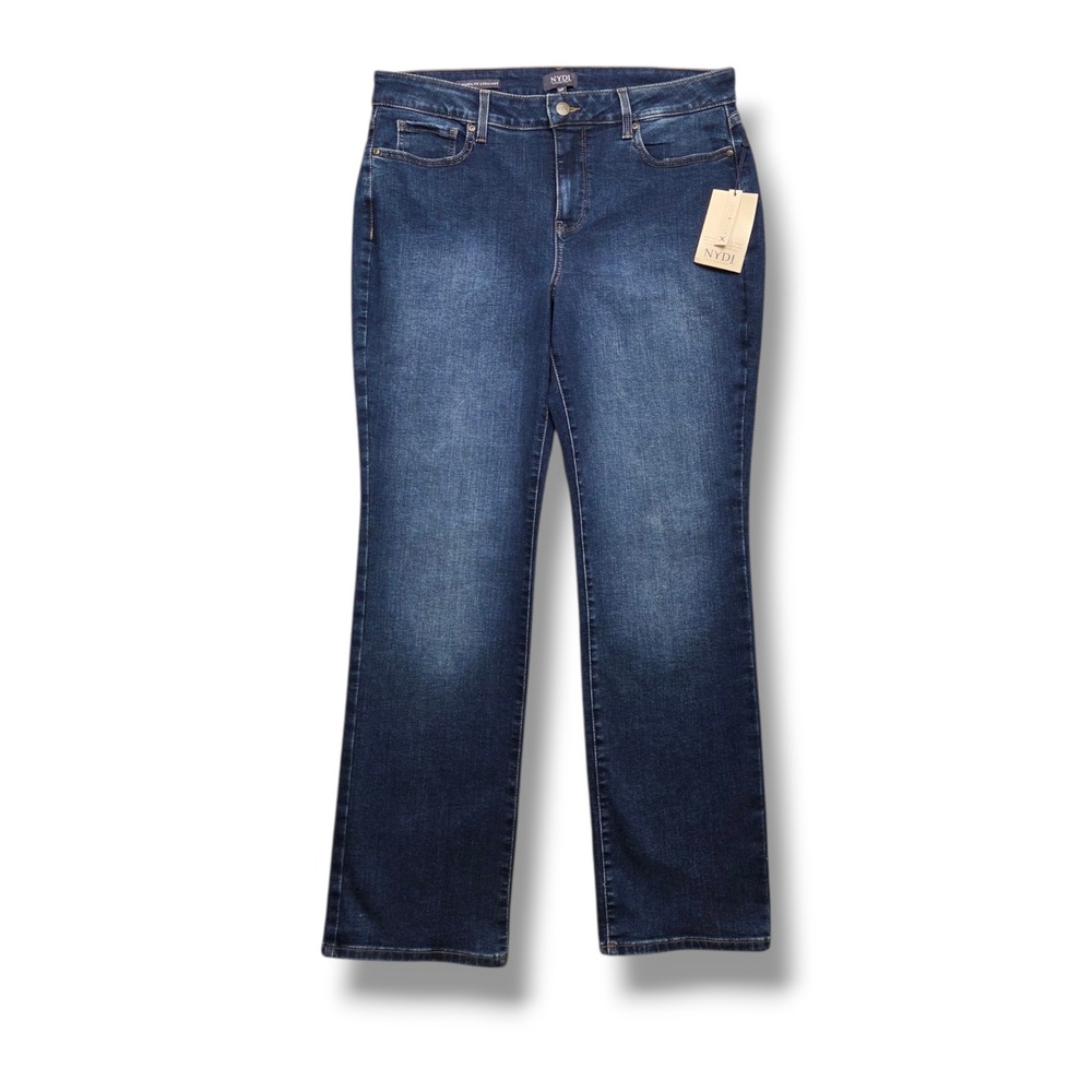 NYDJ Marilyn Straight Jeans Womens 14 Petite High Rise Stretch Denim Lift Tuck